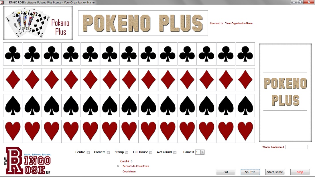 Pokeno Plus main screen